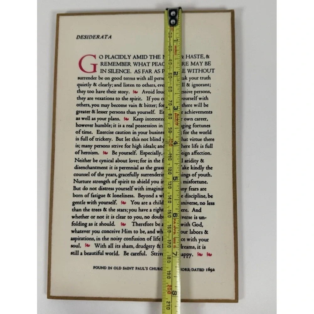 Vintage Desiderata by Max Ehrmann Poetry Excerpt on Wooden Wall Hanging Plaque
